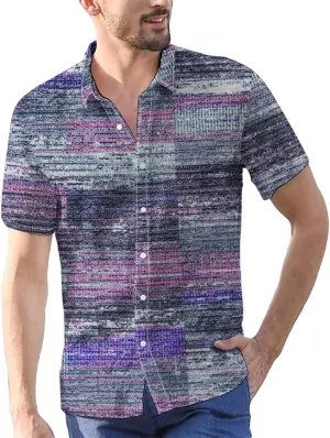 Mens Linen Shirt Hawaiian Short Sleeve Casual Cotton Button Down Shirts Color Block Hippie Lapel Collared Summer Beach Shirts