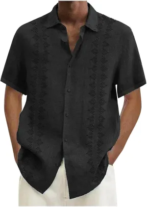 Men's Linen Shirts Short Sleeve Hawaiian Summer Button down T Shirts Vacation Beach Tops Casual Plus Size Tops