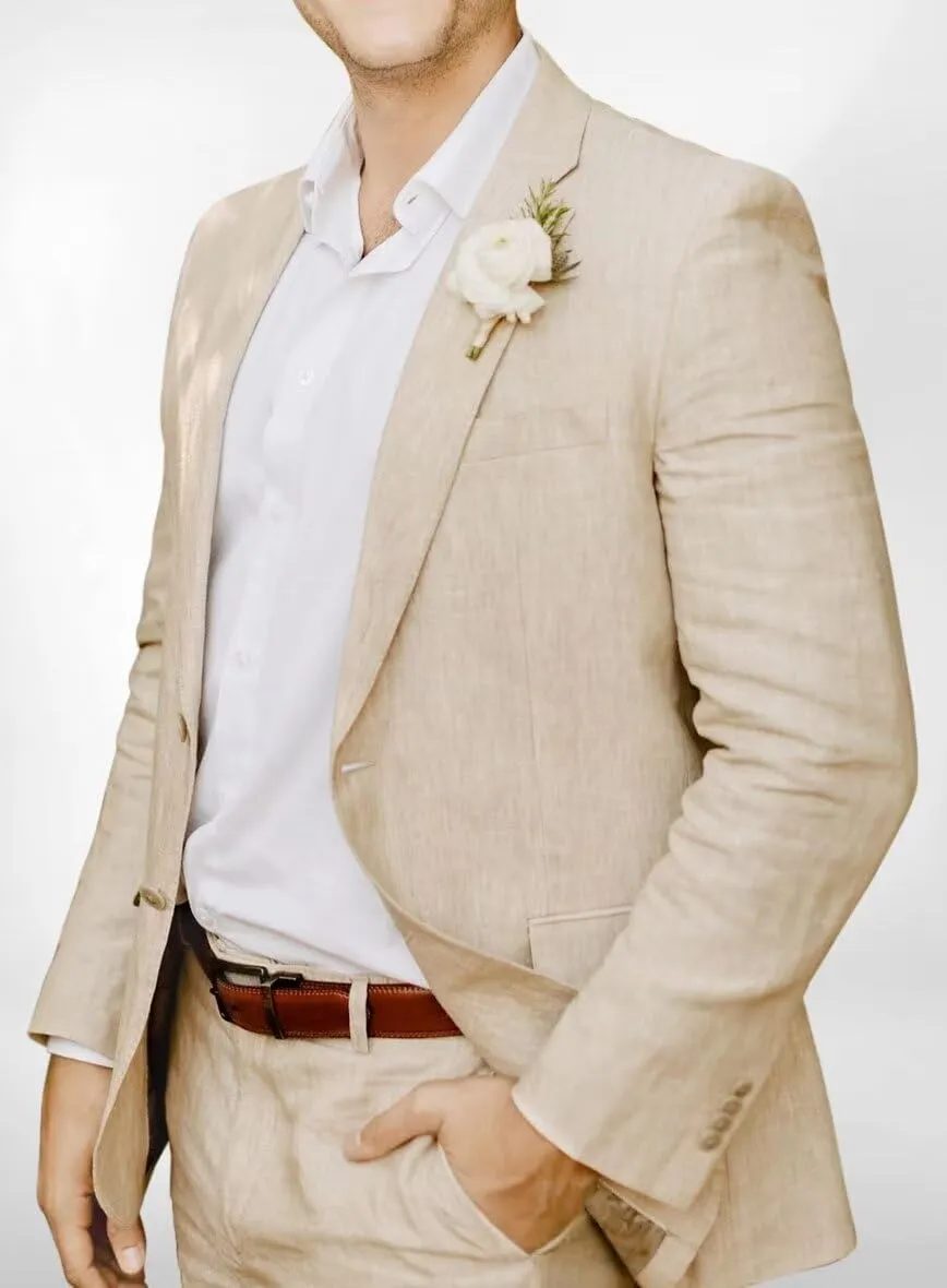 Men's Linen Suits Slim Fit 2 Piece Lightweight Beach Wedding Groom Suit Summer Tailored Blazer and Pants Tuxedo