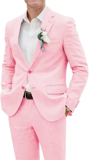 Men's Linen Suits Slim Fit 2 Piece Lightweight Beach Wedding Groom Suit Summer Tailored Blazer and Pants Tuxedo