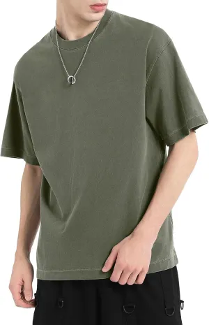 Men's Oversized T Shirts Cotton Unisex Loose Fit Tee Vintage Acid Washed Summer Casual Baggy Basic Tops