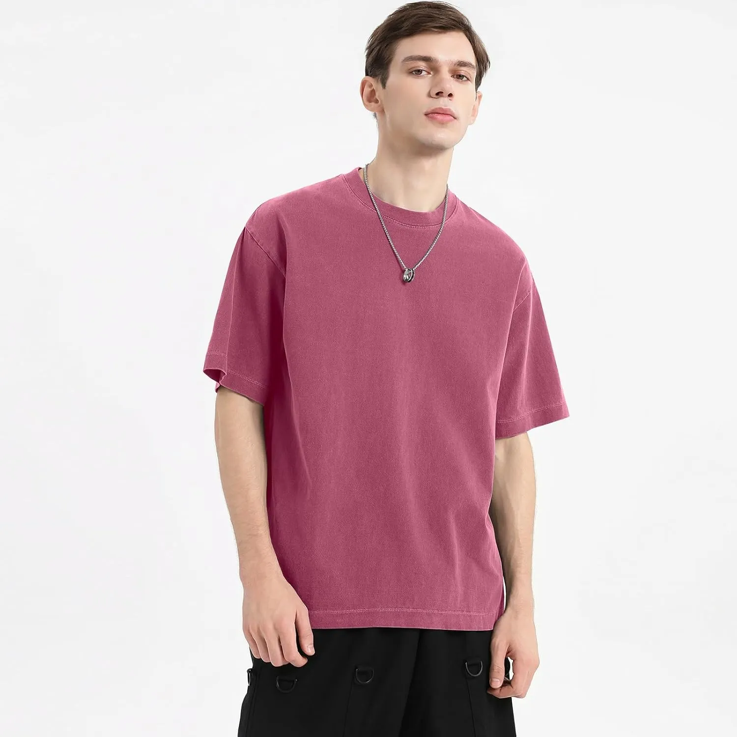 Men's Oversized T Shirts Cotton Unisex Loose Fit Tee Vintage Acid Washed Summer Casual Baggy Basic Tops
