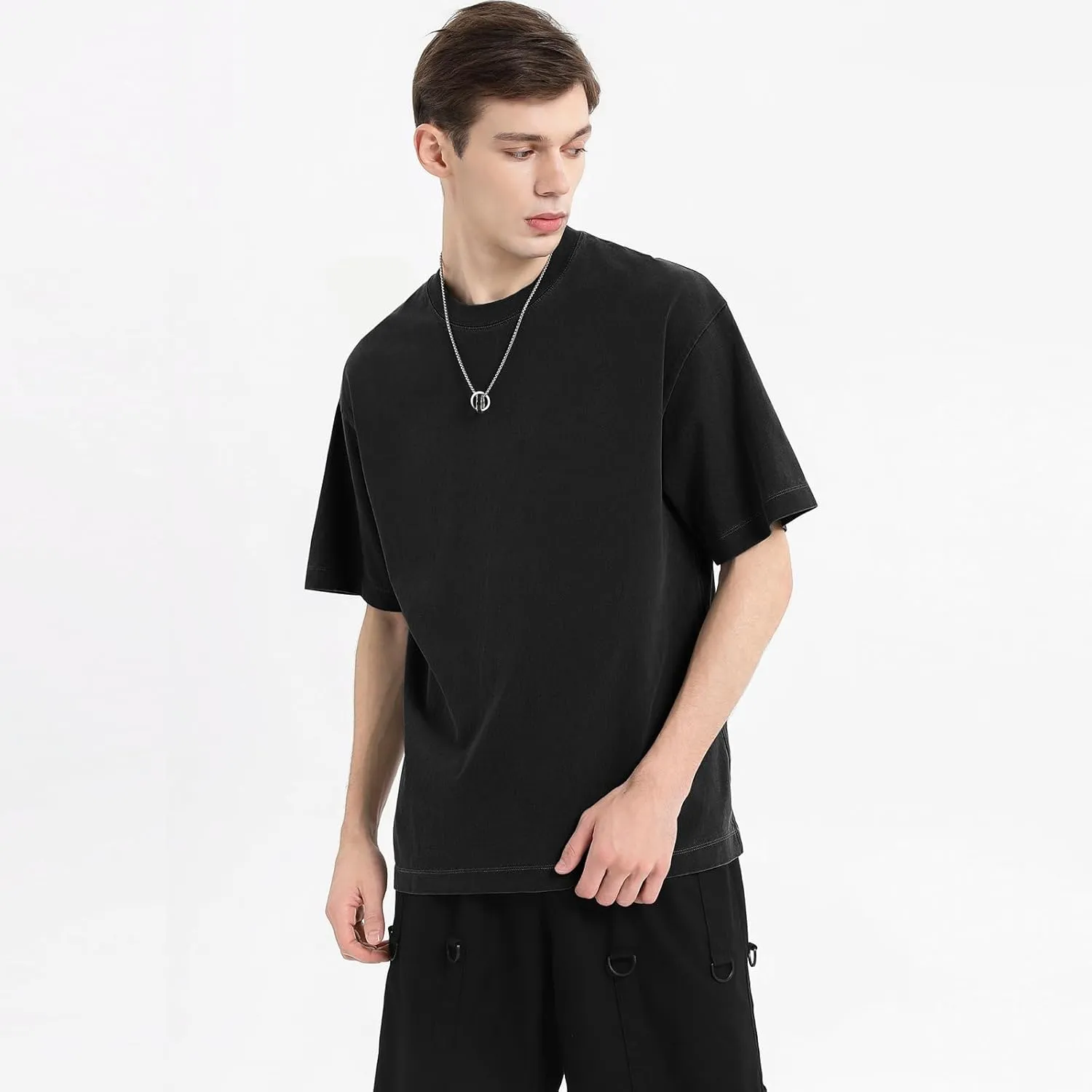 Men's Oversized T Shirts Cotton Unisex Loose Fit Tee Vintage Acid Washed Summer Casual Baggy Basic Tops