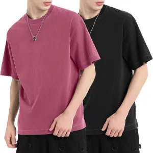 Men's Oversized T Shirts Cotton Unisex Loose Fit Tee Vintage Acid Washed Summer Casual Baggy Basic Tops