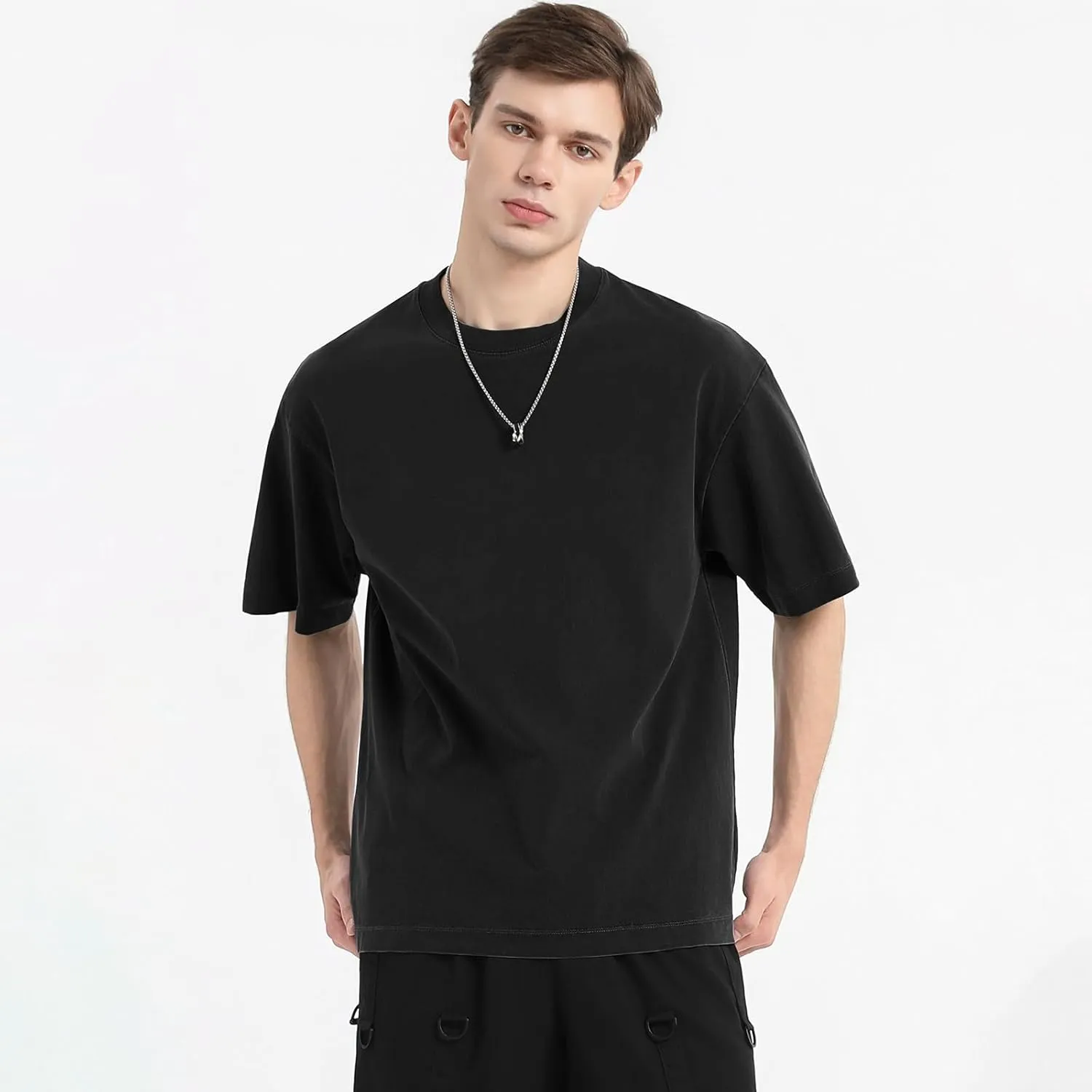Men's Oversized T Shirts Cotton Unisex Loose Fit Tee Vintage Acid Washed Summer Casual Baggy Basic Tops