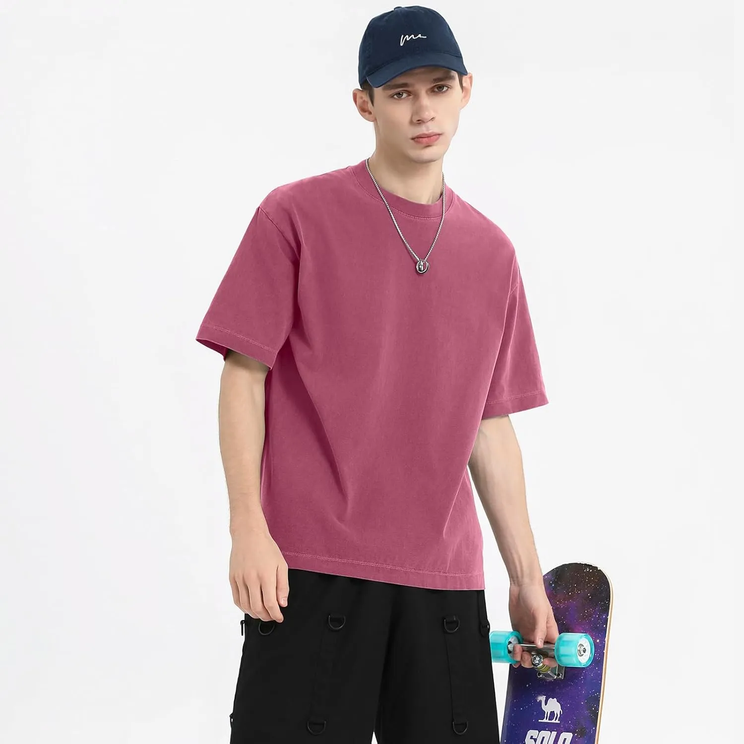 Men's Oversized T Shirts Cotton Unisex Loose Fit Tee Vintage Acid Washed Summer Casual Baggy Basic Tops