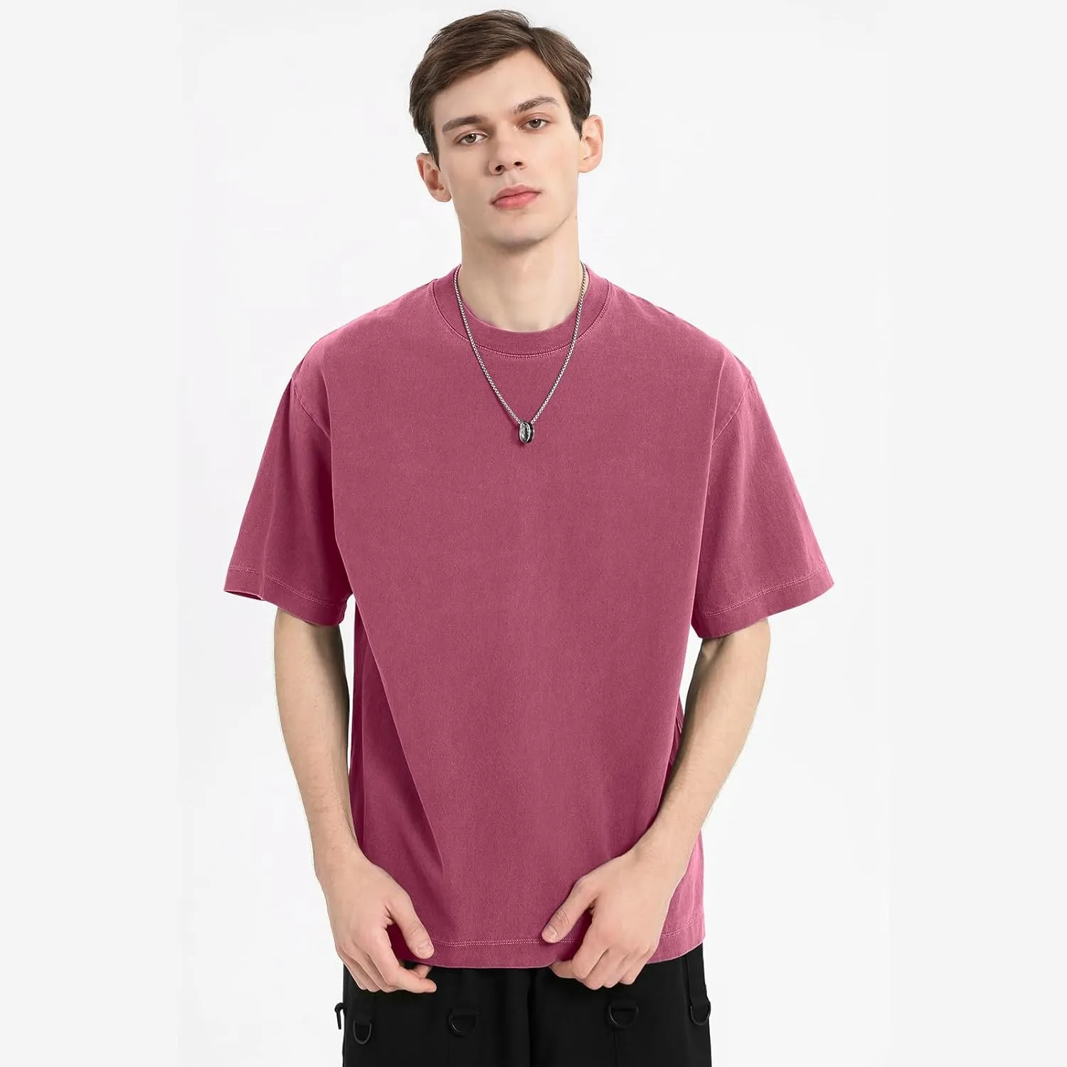 Men's Oversized T Shirts Cotton Unisex Loose Fit Tee Vintage Acid Washed Summer Casual Baggy Basic Tops