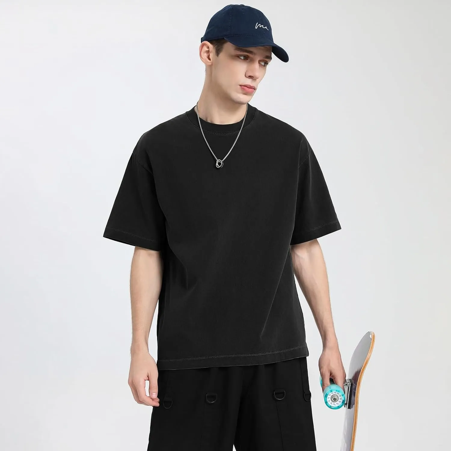 Men's Oversized T Shirts Cotton Unisex Loose Fit Tee Vintage Acid Washed Summer Casual Baggy Basic Tops