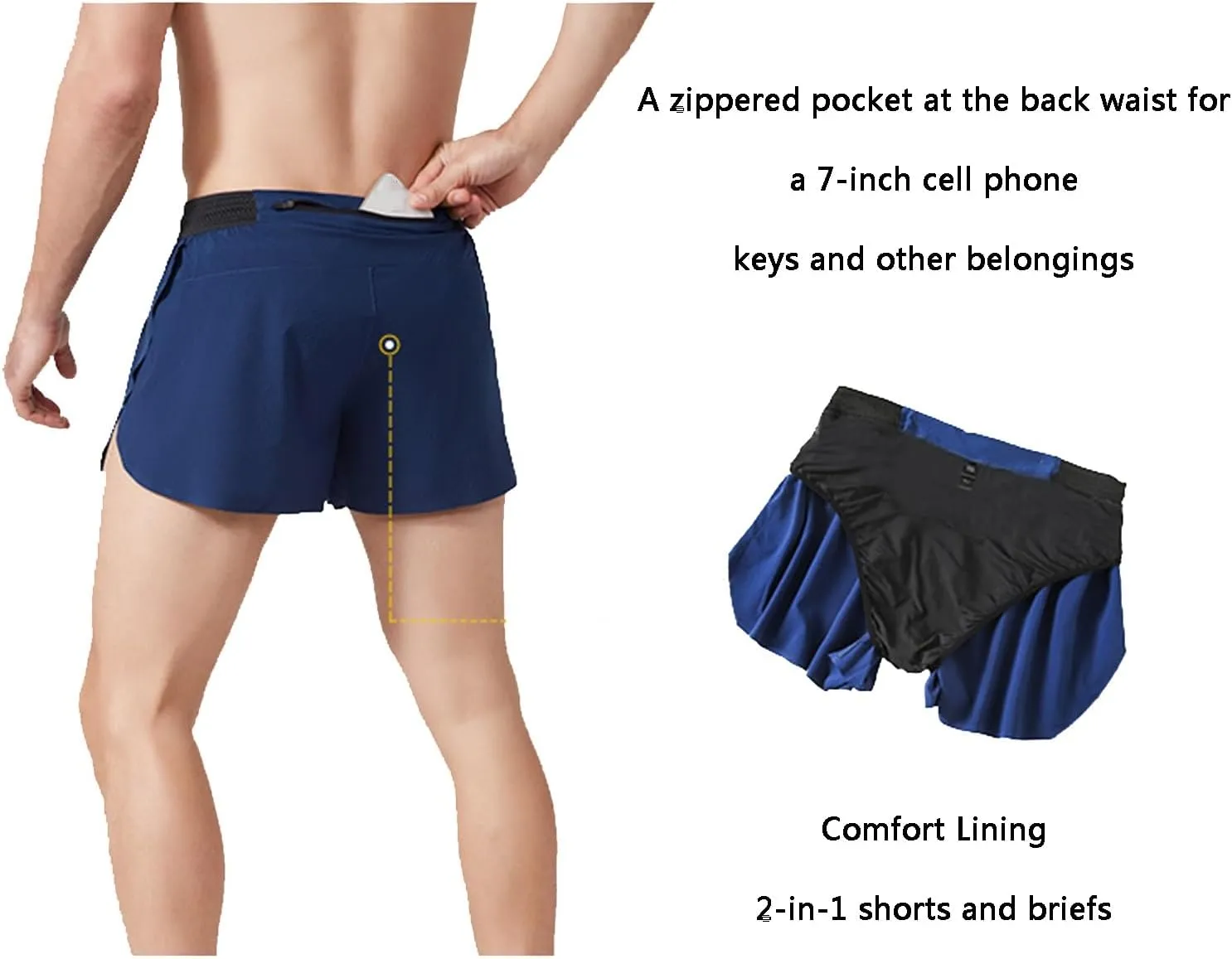 Men's Quick Dry Athletic Shorts, Marathon Fitness Running Summer Shorts, Breathable and Loose
