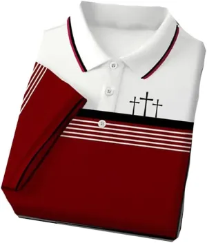 Men's Retro Faith Cross Graphic Casual Printed Polo Shirt Christian Religious Gifts