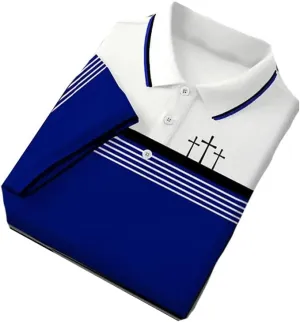 Men's Retro Faith Cross Graphic Casual Printed Polo Shirt Christian Religious Gifts