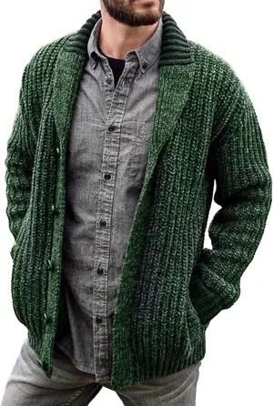 Men's Shawl Collar Cardigan Knit Shawl Collar Pockets Cardigans Slim Fit Cable Knit Button Down Cardigan Sweater