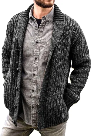 Men's Shawl Collar Cardigan Knit Shawl Collar Pockets Cardigans Slim Fit Cable Knit Button Down Cardigan Sweater