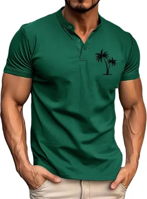 Men's Short Sleeve T-Shirts Performance Moisture Wicking Casual Short Sleeve Henley Shirts Palm Beach Vacation Tops
