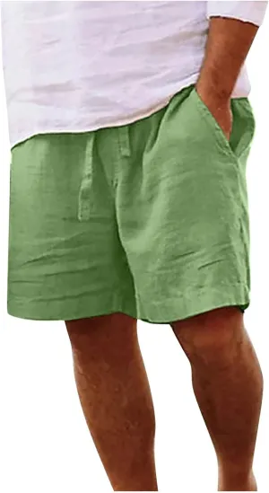 Mens Shorts Casual Cotton Linen Shorts Elastic Waist Drawstring Big and Tall Shorts Loose Fit Summer Beach Shorts Trendy