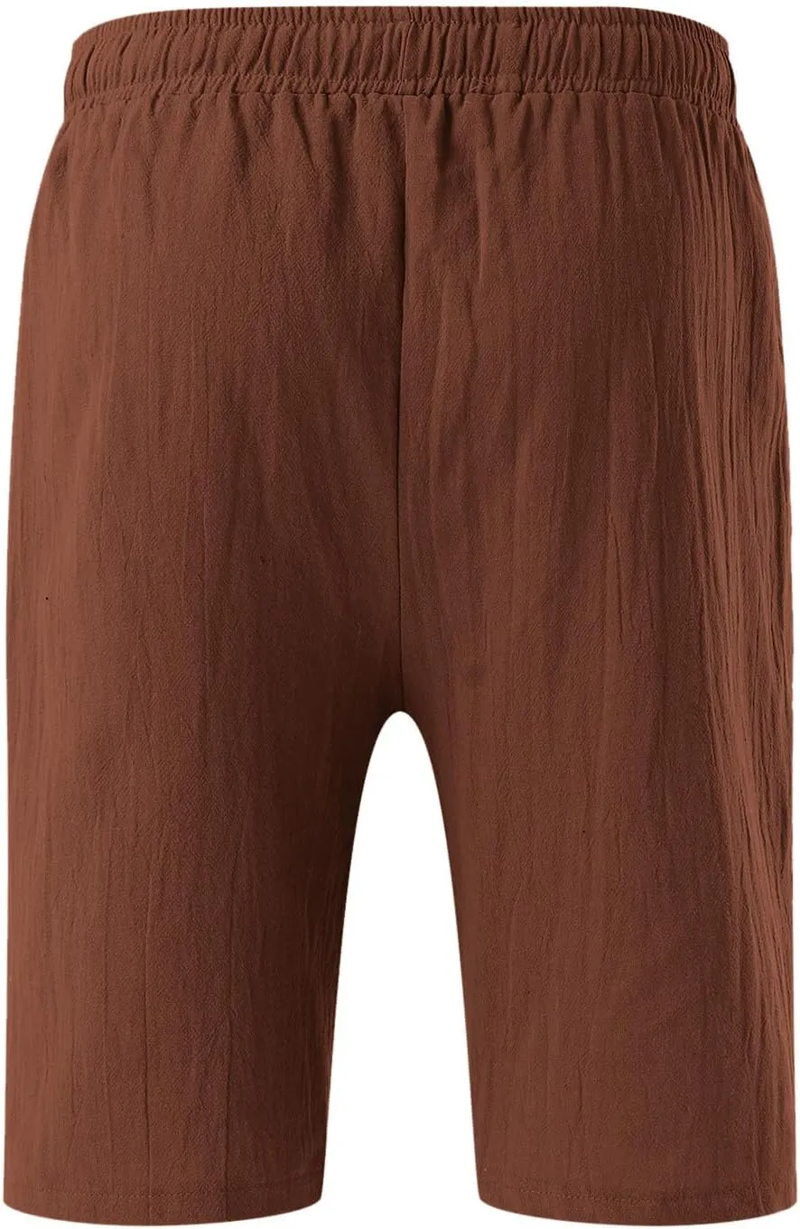 Mens Shorts Casual Cotton Linen Shorts Elastic Waist Drawstring Big and Tall Shorts Loose Fit Summer Beach Shorts Trendy