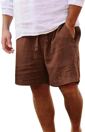 Mens Shorts Casual Cotton Linen Shorts Elastic Waist Drawstring Big and Tall Shorts Loose Fit Summer Beach Shorts Trendy