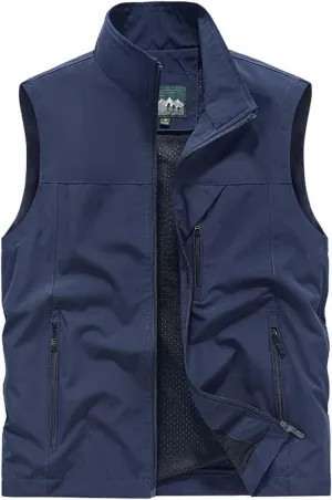 Mens Sleeveless Vest Outerwear Summer Outdoors Safari Vests Travel Photo Work Fishing Cargo Vest Multi-pockets, Large