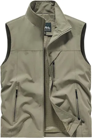 Mens Sleeveless Vest Outerwear Summer Outdoors Safari Vests Travel Photo Work Fishing Cargo Vest Multi-pockets, Large