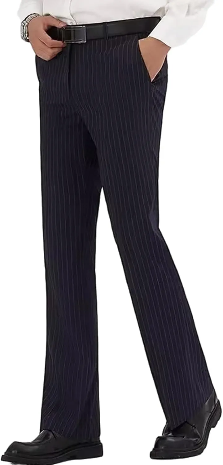 Mens Striped Boot Cut Dress Pants Flared Flares Style Tailored Trousers Bell Bottom Casual Vintage Wedding