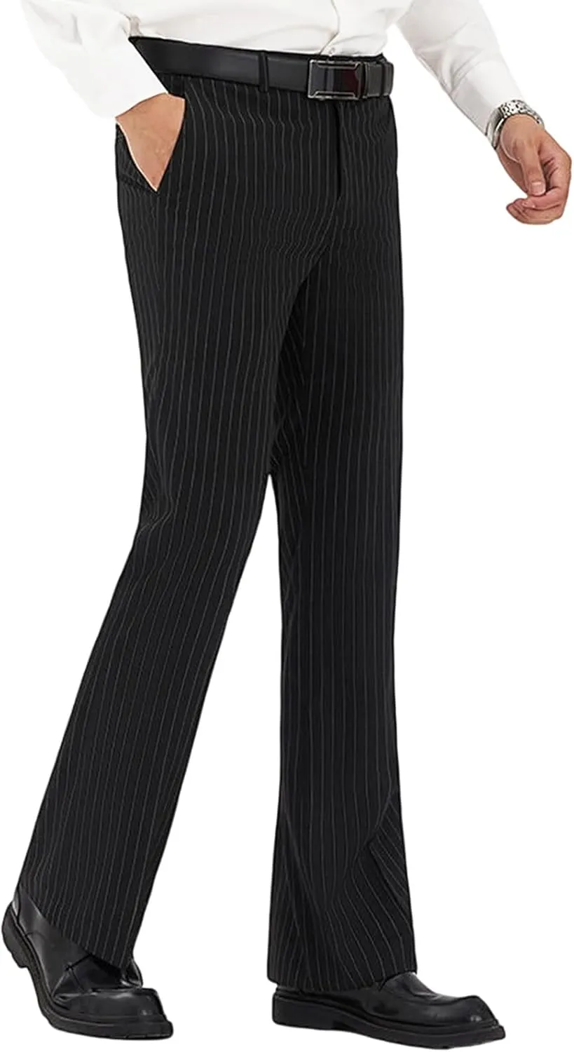 Mens Striped Boot Cut Dress Pants Flared Flares Style Tailored Trousers Bell Bottom Casual Vintage Wedding