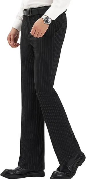 Mens Striped Boot Cut Dress Pants Flared Flares Style Tailored Trousers Bell Bottom Casual Vintage Wedding