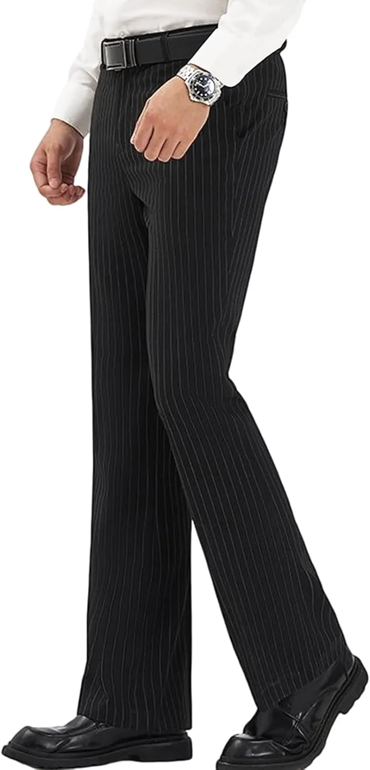 Mens Striped Boot Cut Dress Pants Flared Flares Style Tailored Trousers Bell Bottom Casual Vintage Wedding