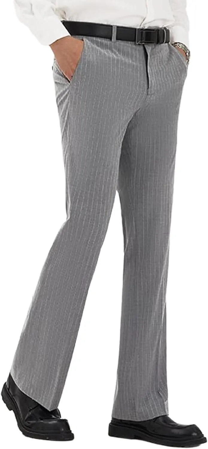 Mens Striped Boot Cut Dress Pants Flared Flares Style Tailored Trousers Bell Bottom Casual Vintage Wedding