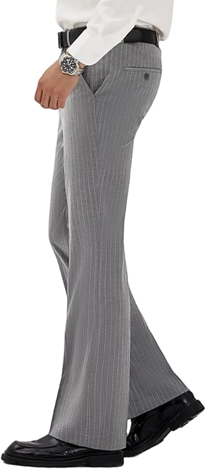 Mens Striped Boot Cut Dress Pants Flared Flares Style Tailored Trousers Bell Bottom Casual Vintage Wedding