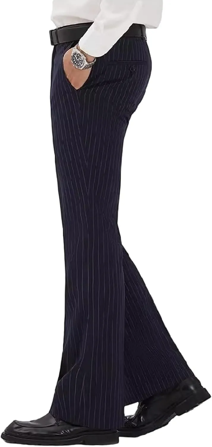 Mens Striped Boot Cut Dress Pants Flared Flares Style Tailored Trousers Bell Bottom Casual Vintage Wedding