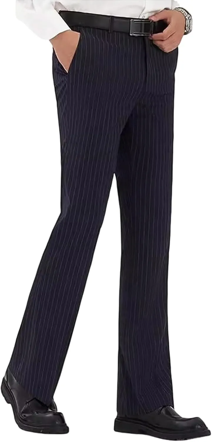 Mens Striped Boot Cut Dress Pants Flared Flares Style Tailored Trousers Bell Bottom Casual Vintage Wedding