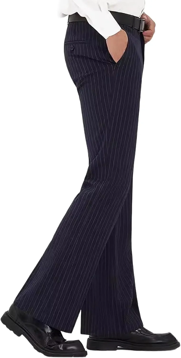 Mens Striped Boot Cut Dress Pants Flared Flares Style Tailored Trousers Bell Bottom Casual Vintage Wedding