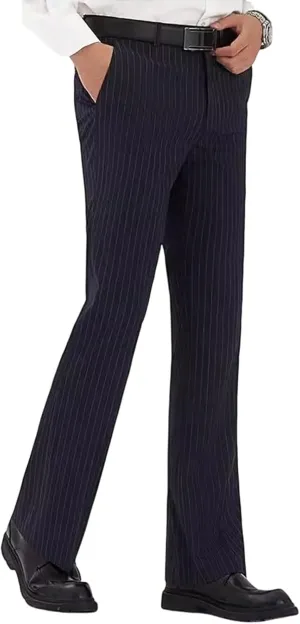 Mens Striped Boot Cut Dress Pants Flared Flares Style Tailored Trousers Bell Bottom Casual Vintage Wedding