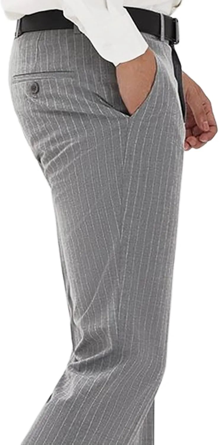 Mens Striped Boot Cut Dress Pants Flared Flares Style Tailored Trousers Bell Bottom Casual Vintage Wedding