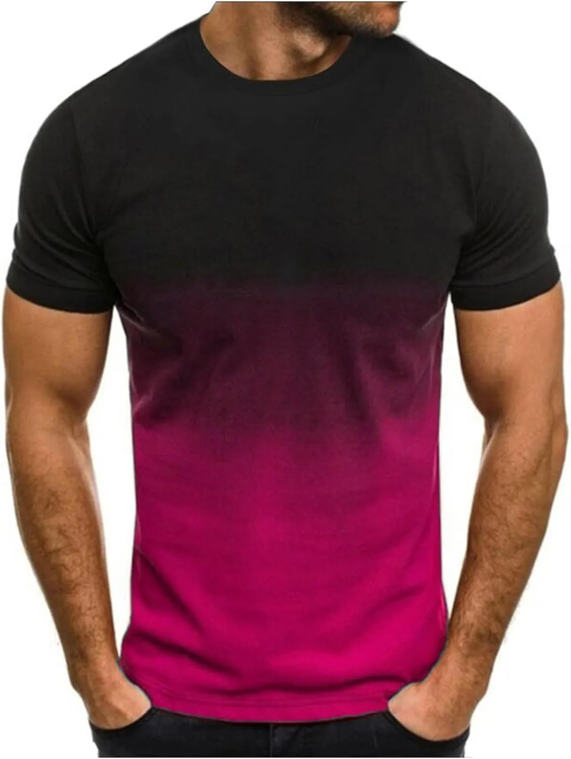 Mens Summer Casual Shirts Trendy Loose Short Sleeve Crew Neck Gradient Color Tee Tops Fashion Athletic T-Shirts