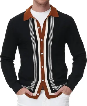 Mens Sweater Jacket Men's Stripped Button Down Sweater Single-Breasted V-Neck Knitted Cardigans Coat