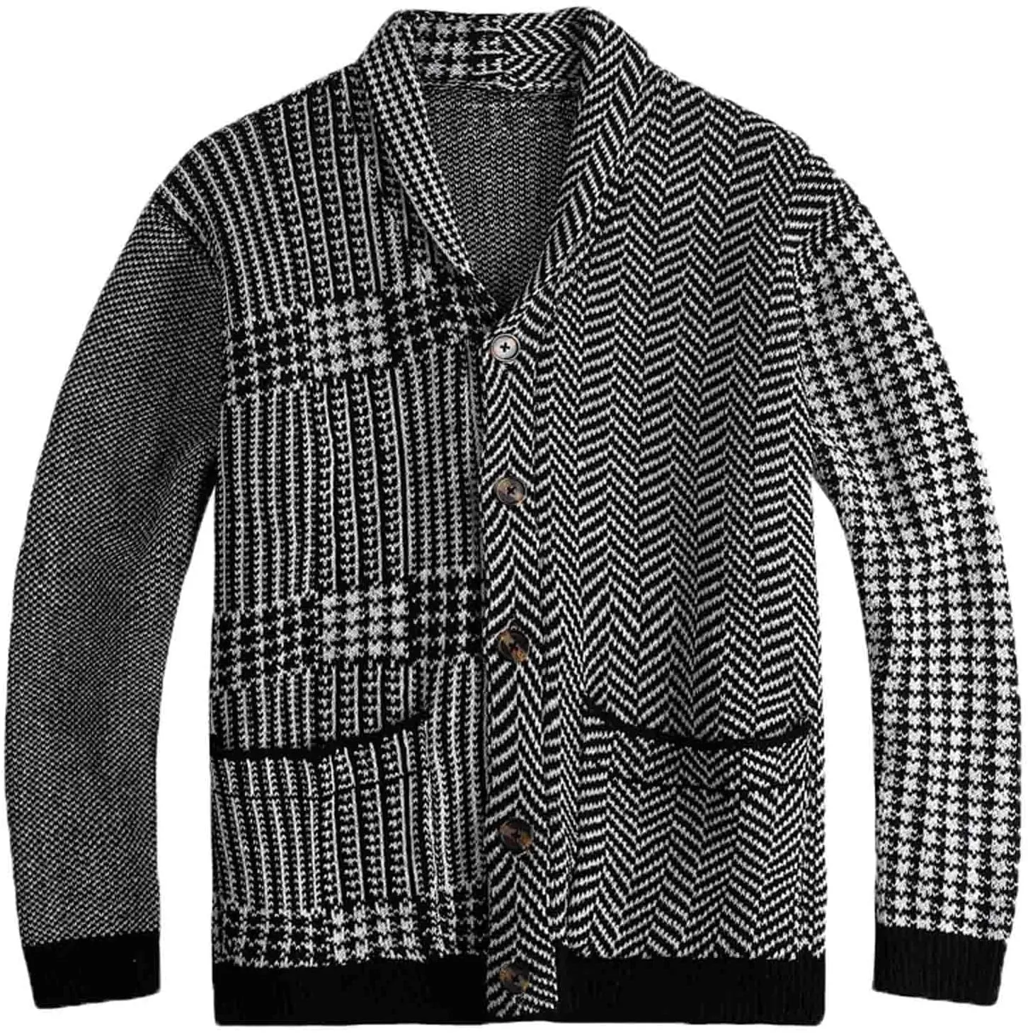 Mens Sweater Jacket Men's Wool Blended Cardigan Sweaters Shawl Neck Button Down Cardigans with Pockets