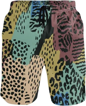 Mens Swim Trunks Leopard Beach Board Shorts Quick Dry Swim Shorts with Pockets