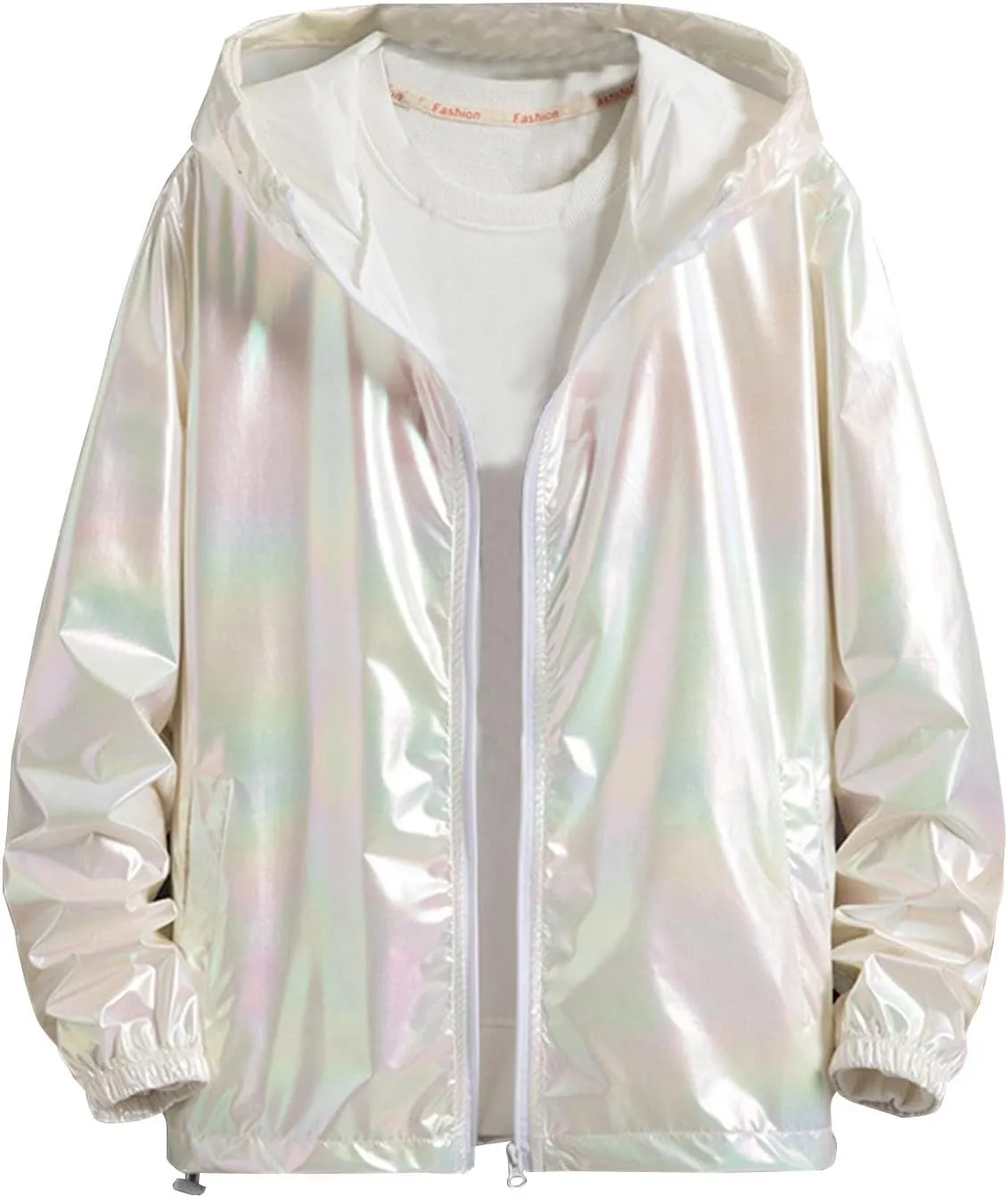 Men's UPF 50  Sun Protection Jackets Colorful Reflective Hoodie Full Zip Long Sleeve Thin Outwear for Hiking Athletic
