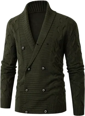 Men's V Collar Cable Knit Cardigan Sweater Button Down Loose Fit Sweater Casual Warm Cardigans