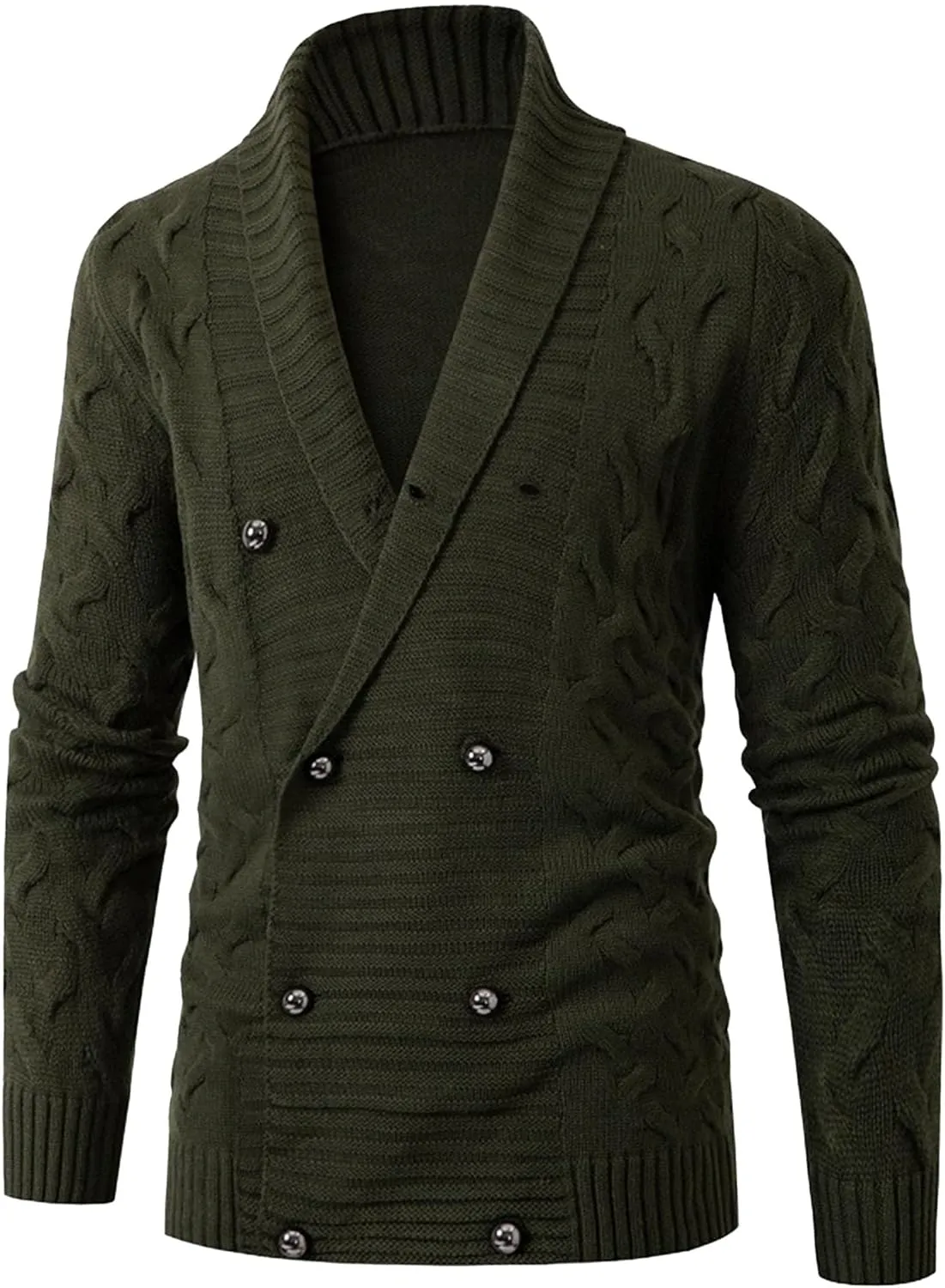Men's V Collar Cable Knit Cardigan Sweater Button Down Loose Fit Sweater Casual Warm Cardigans