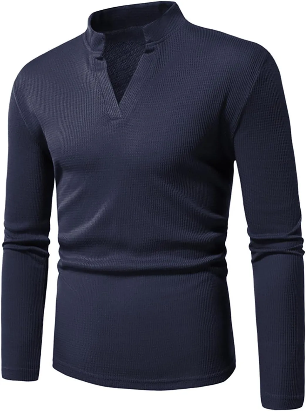 Mens V Neck Sweaters Stand Collar Pullover Long Sleeve Slim Fit Sweater Ribbed Knit Pullover Sweater Casual Warm Tops