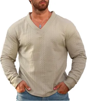 Men's V-Neck Sweatshirt Pullover Long Sleeve Knitted Casual Sweaters