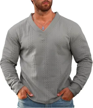 Men's V-Neck Sweatshirt Pullover Long Sleeve Knitted Casual Sweaters