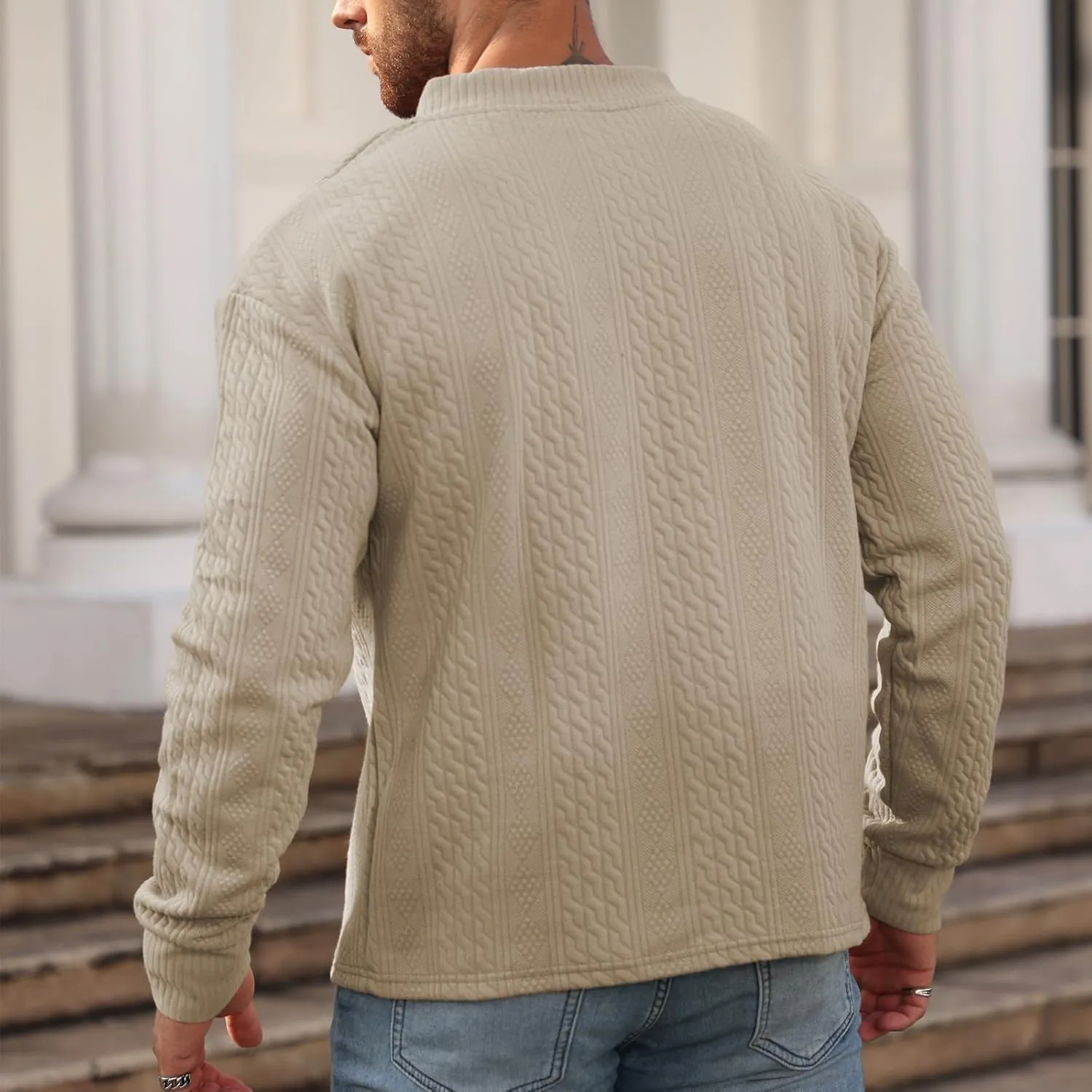 Men's V-Neck Sweatshirt Pullover Long Sleeve Knitted Casual Sweaters