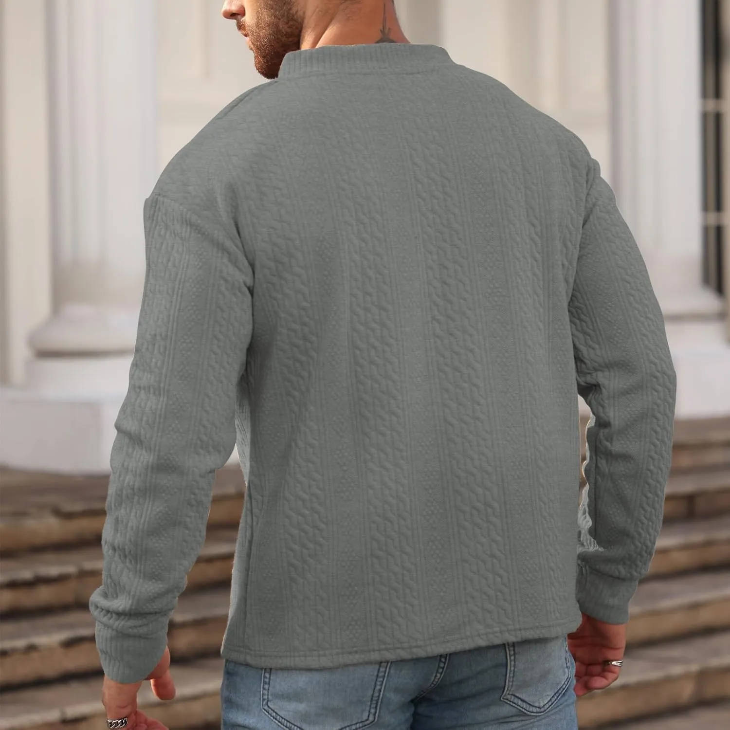 Men's V-Neck Sweatshirt Pullover Long Sleeve Knitted Casual Sweaters