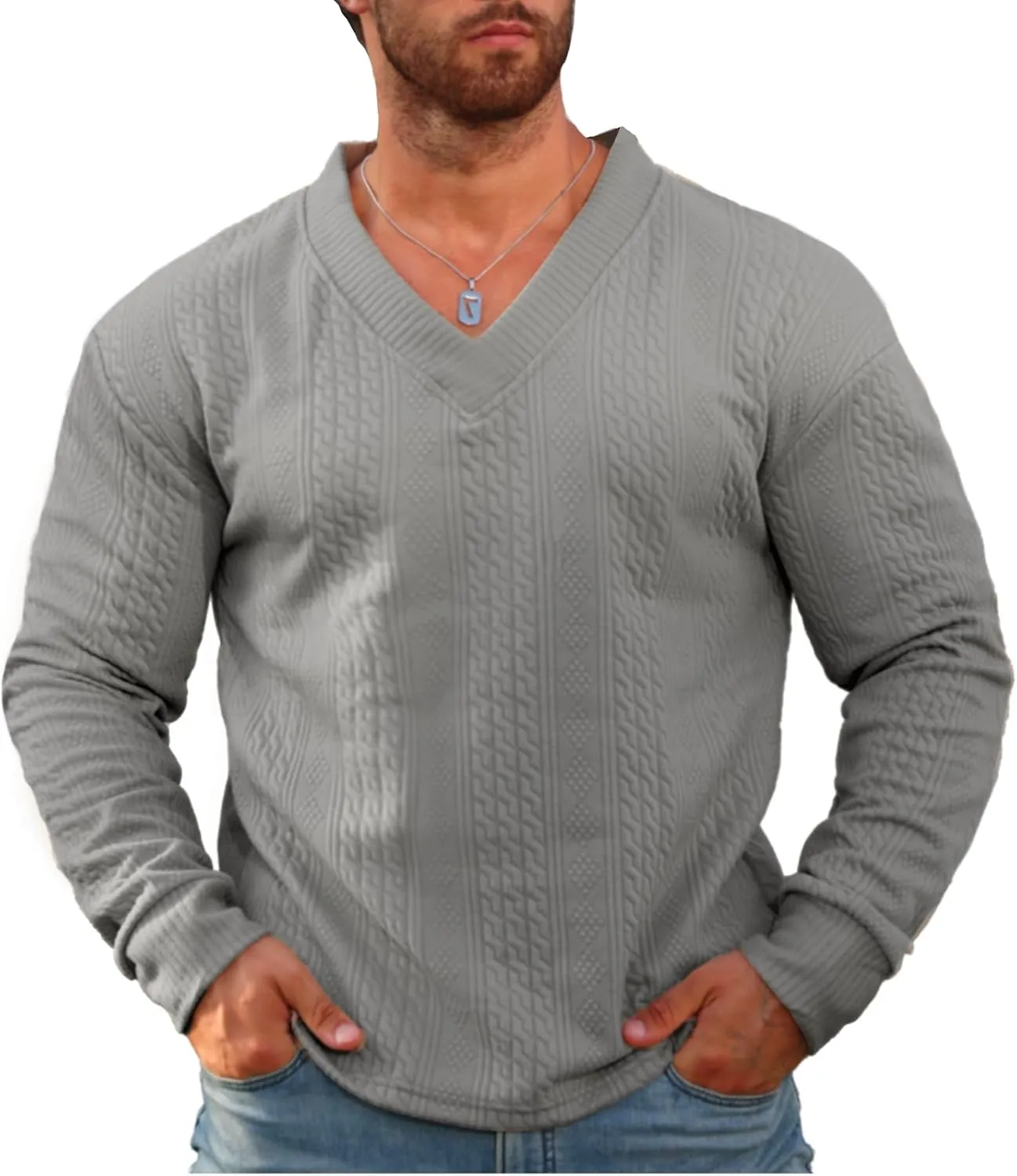 Men's V-Neck Sweatshirt Pullover Long Sleeve Knitted Casual Sweaters