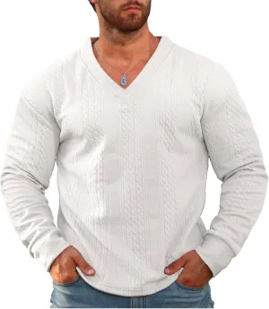 Men's V-Neck Sweatshirt Pullover Long Sleeve Knitted Casual Sweaters