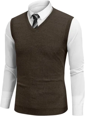 Men's Vest V Neck Knitted Tops 2025 Lightweight Relaxed Fit Sleeveless Pullover Business Work Solid Vest Sweater