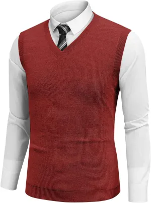 Men's Vest V Neck Knitted Tops 2025 Lightweight Relaxed Fit Sleeveless Pullover Business Work Solid Vest Sweater